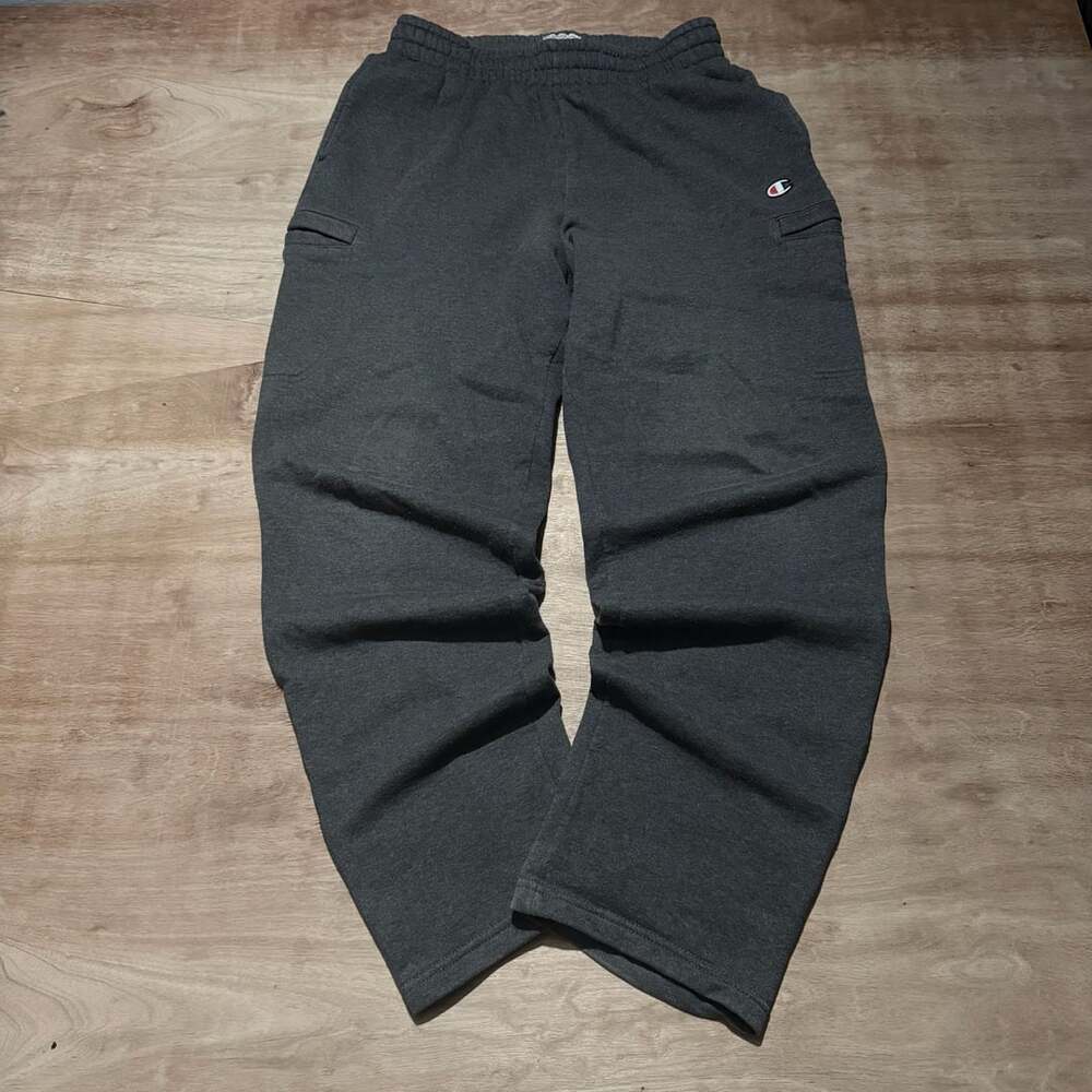 Champion Cargo Sweatpants Gray Baggy Open Hem Streetwear Men’s L